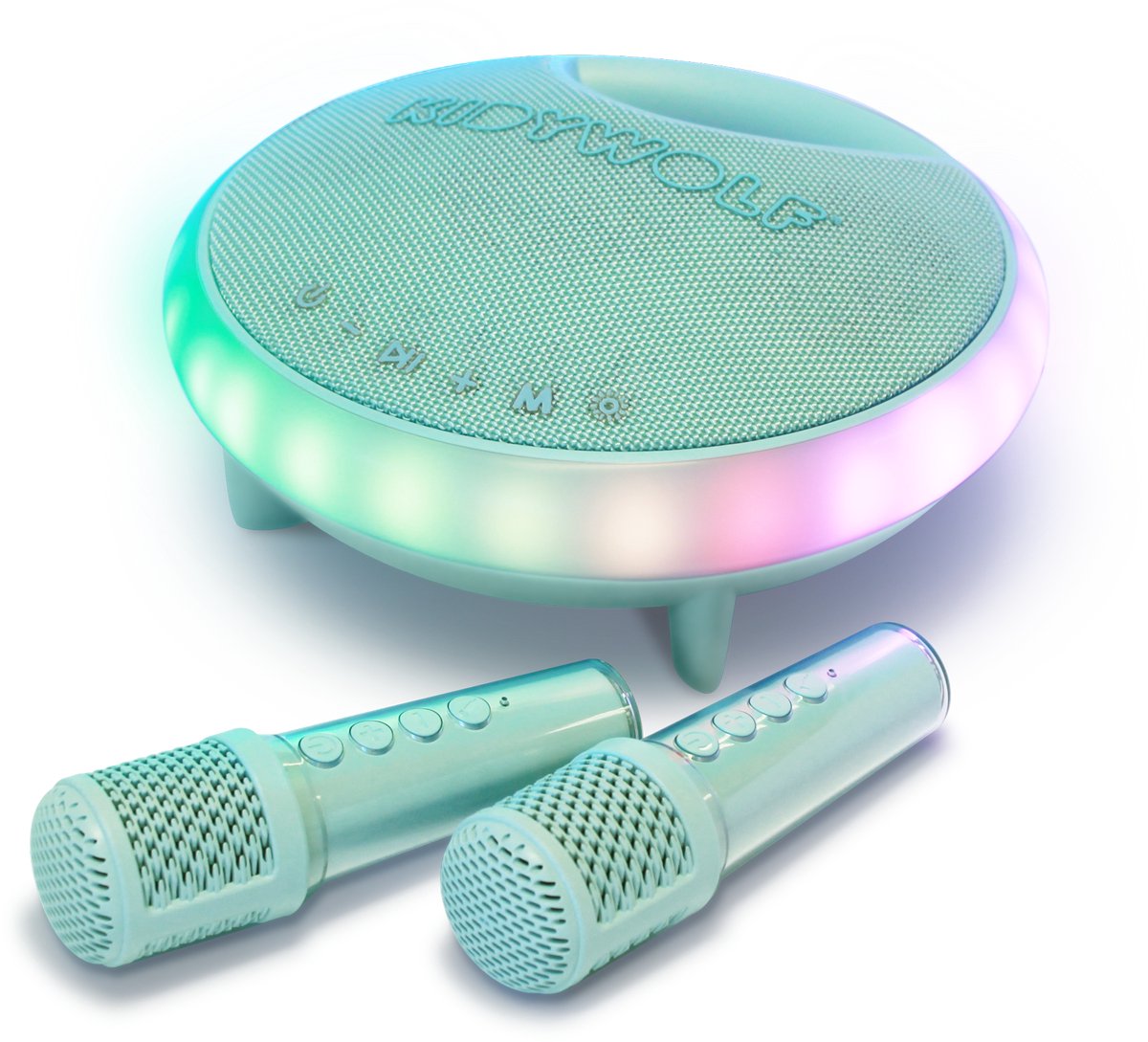 Kidywolf kidykaraoke – enceinte karaoké portable avec 2 microphones sans fil, effets lumineux et Bluetooth