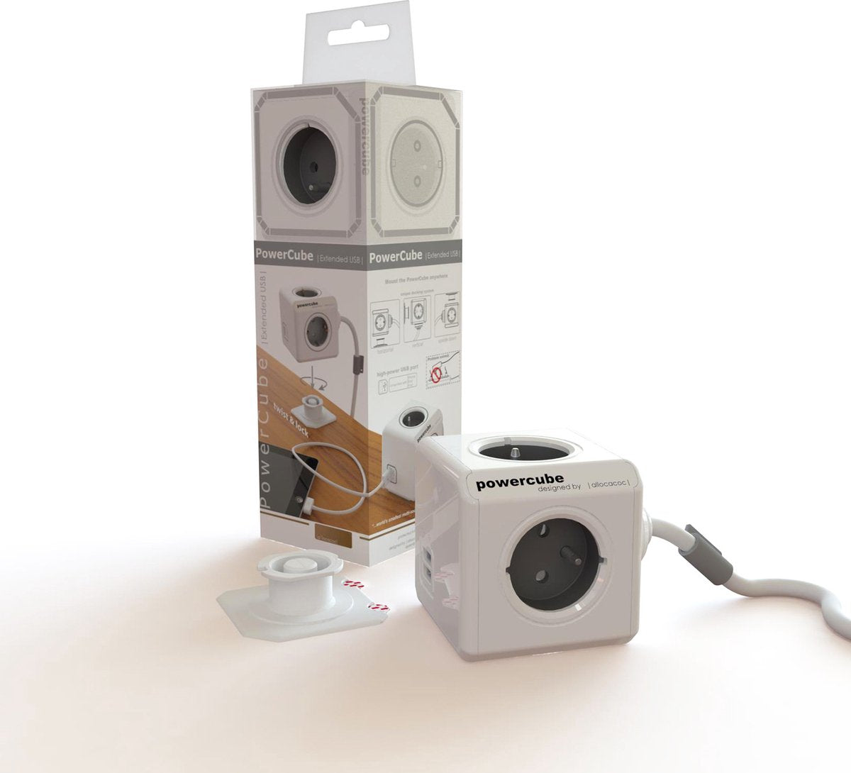 Allocacoc powercube étendu usb fr; gris