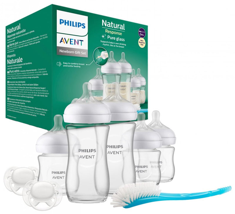 Philips avent natural réponse – coffret cadeau en verre – 5 biberons + 2 tétines + goupillon - scd879 11