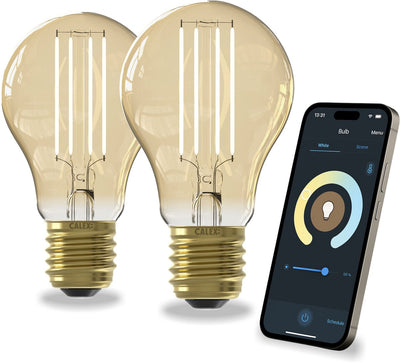 Lampe intelligente Calex - lot de 2 pièces - éclairage à filament LED wifi - e27 - source de lumière intelligente or - dimmable - lumière blanche chaude - 7w