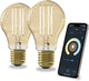 Lampe intelligente Calex - lot de 2 pièces - éclairage à filament LED wifi - e27 - source de lumière intelligente or - dimmable - lumière blanche chaude - 7w
