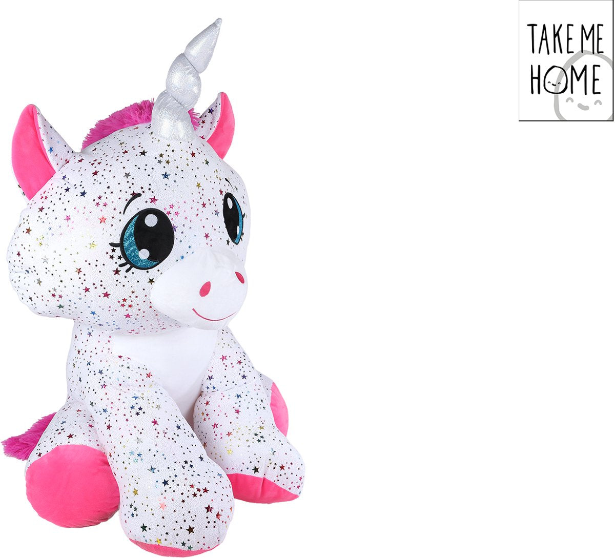 Peluche Take me home licorne blanc rose - 70cm