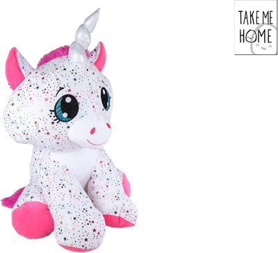 Peluche Take me home licorne blanc rose - 70cm
