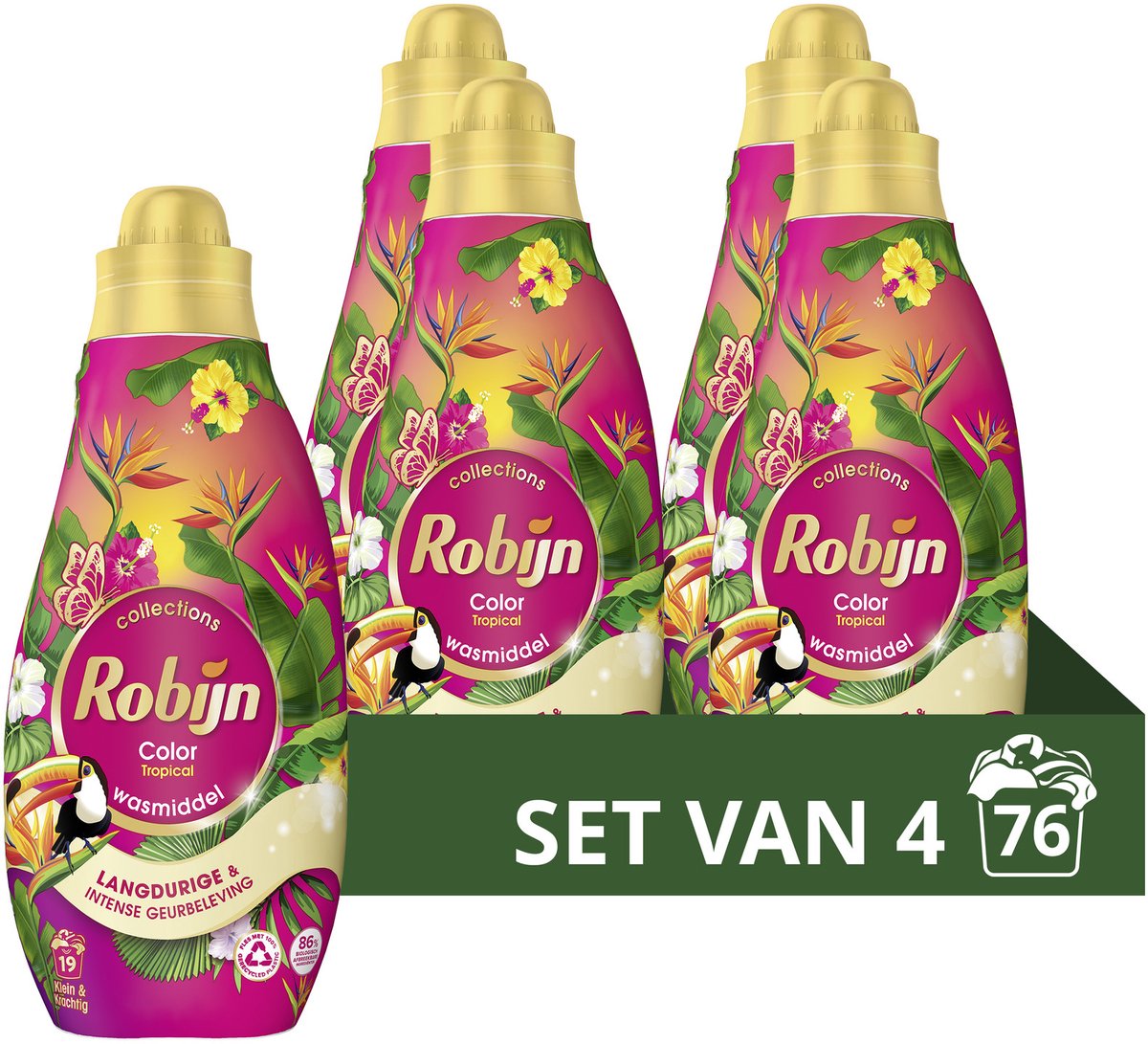 Robijn - détergent liquide - petit puissant - tropical - 4 bouteilles - 76 lavages - pack économique