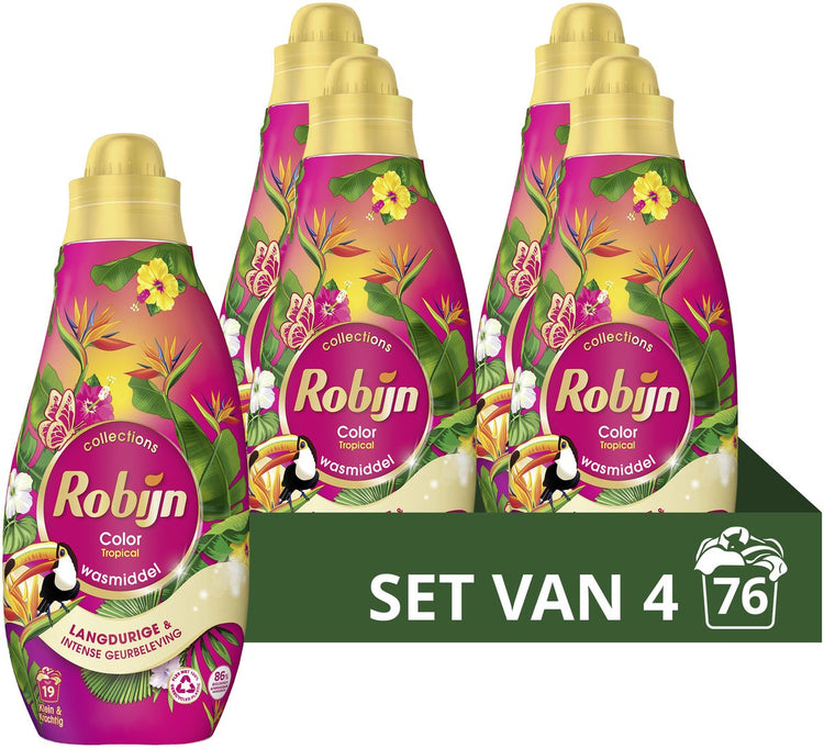 Robijn - détergent liquide - petit puissant - tropical - 4 bouteilles - 76 lavages - pack économique