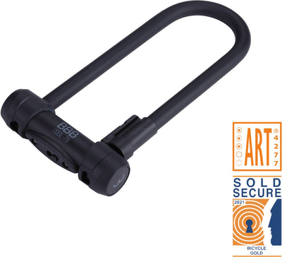 Bbb cycling art 3 antivol pour vélo avec support - vendu certification secure gold - antivol en U adapté pour vélo électrique, vélo de ville, vélo de course - noir - 29,5 x 14,1 cm - secure u bbl-78