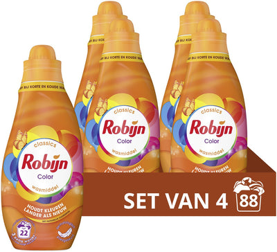 Robijn - détergent liquide - petit puissant - couleur - 4 bouteilles - 88 lavages - pack économique