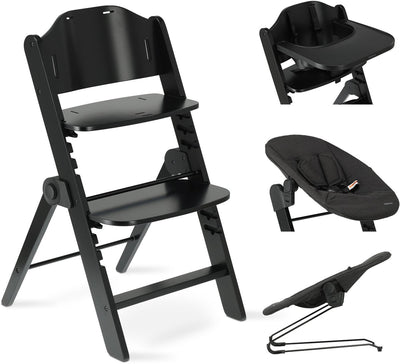 Chaise haute de luxe Deryan Odin avec transat - noir gris foncé