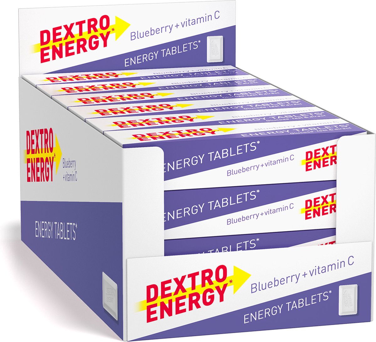Dextro Energy Myrtille - 24 x 14 pièces - Comprimés de dextrose avec vitamine C - Dextrose - Sucres rapides