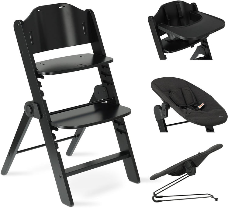 Chaise haute de luxe Deryan Odin avec transat - noir gris foncé