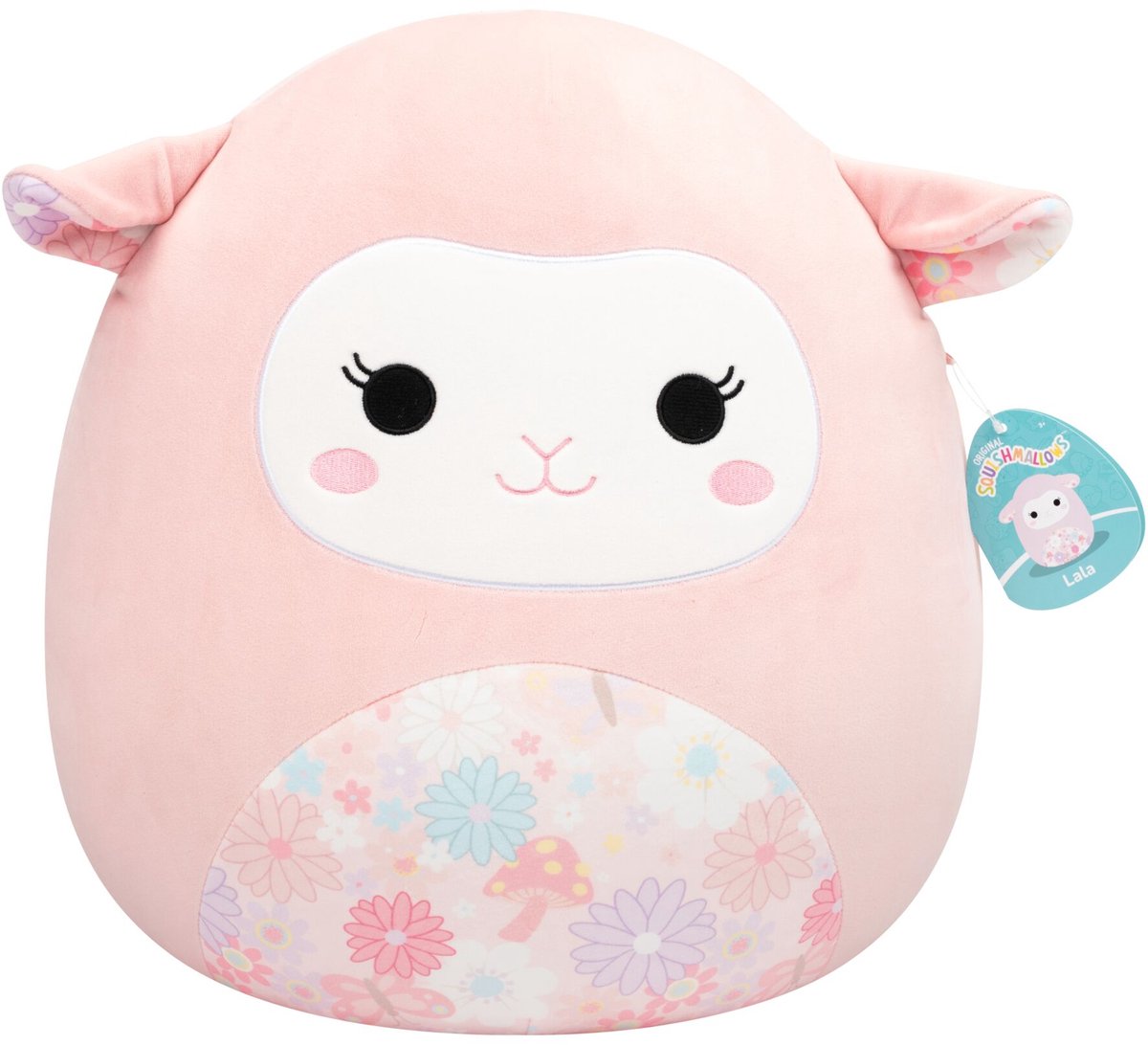 Squishmallows Jazwares - grande peluche (lala - agneau rose avec ventre et oreilles à imprimé floral) - peluche 40 cm