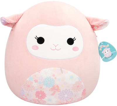Squishmallows Jazwares - grande peluche (lala - agneau rose avec ventre et oreilles à imprimé floral) - peluche 40 cm