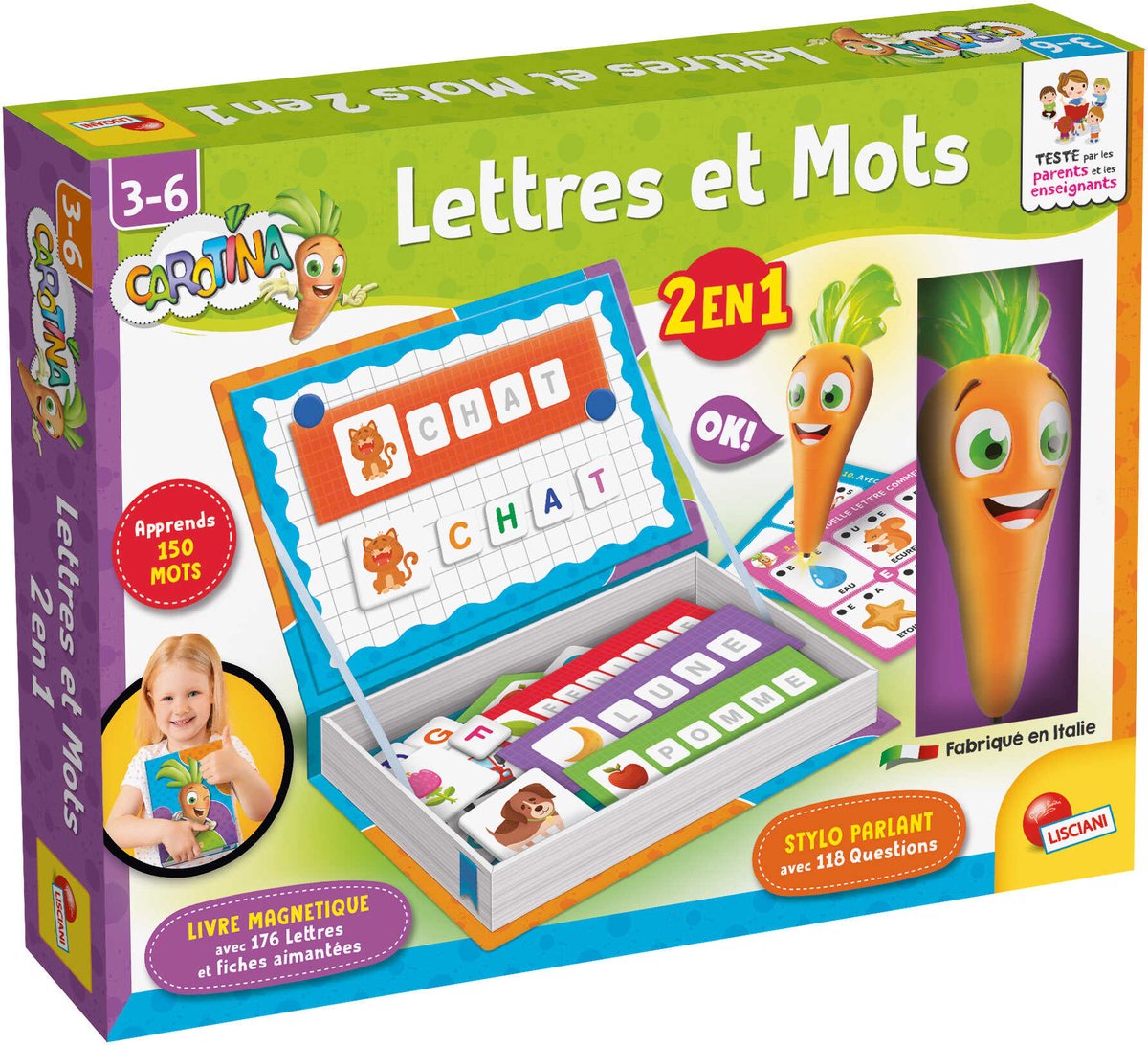 Lisciani Carotina jeux magn avec stylo parlant 2 en 1 lettres et mots