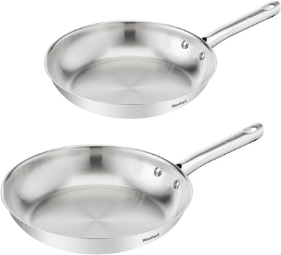 Tefal Duetto sur B866S234 – lot de 2 poêles – set de poêles 24 28 cm – résultat de cuisson croustillant – acier inoxydable premium – compatible induction – poignées rivetées – poêles à frire