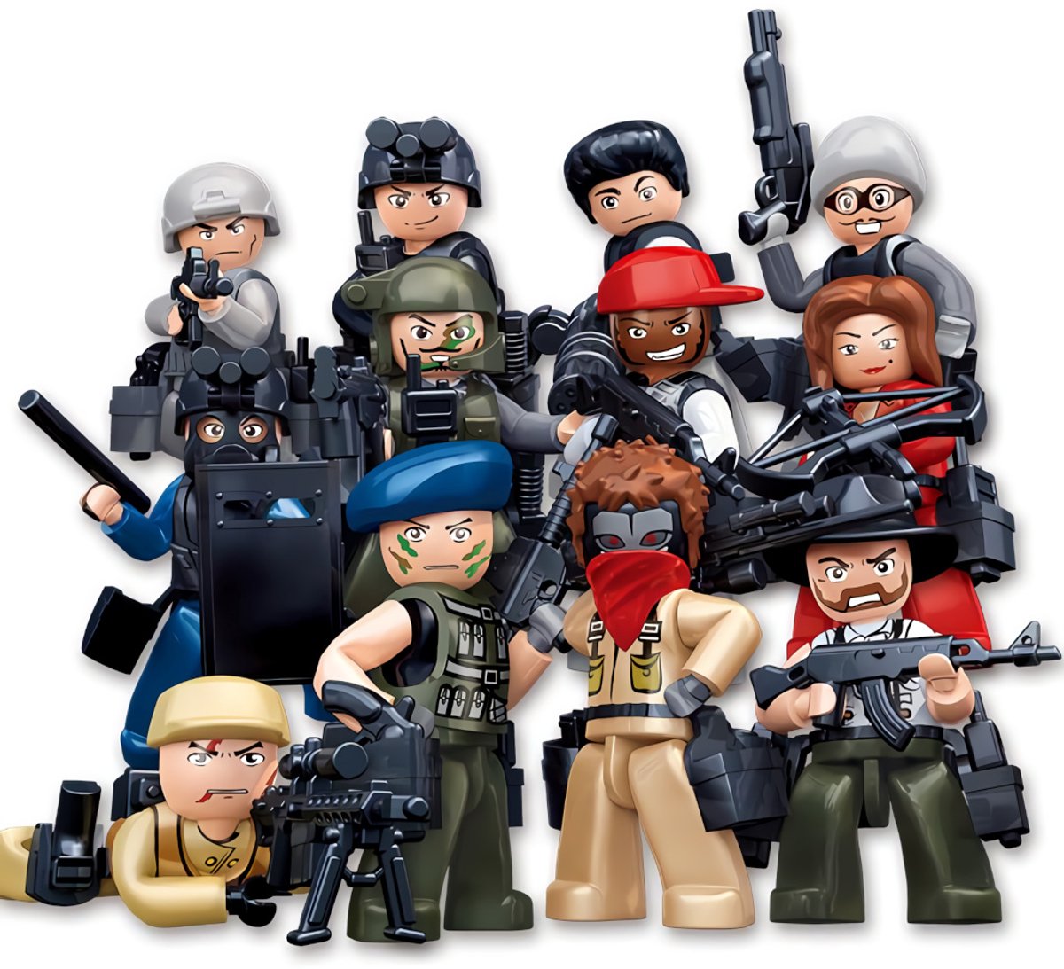 Sluban m38-b0583 figurines série policiers et criminels | 1 sur 12 figurines de collection aléatoires | soldats de l'armée avec des ensembles d'armes | poupées figurines d'action dans un poly-sac