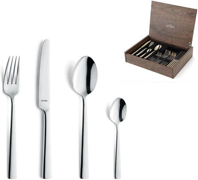 Amefa moderno - set de couverts avec boîte en bois - 24 pièces pour 6 personnes - argent - acier inoxydable - passe au lave-vaisselle