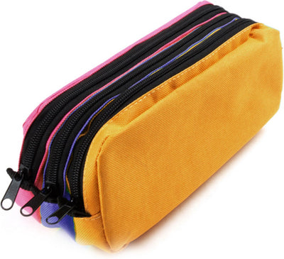 Trousse Kangaro - rectangulaire - 3 compartiments - 25 x 9 x 11 cm - orange bleu fuchsia - k-56402