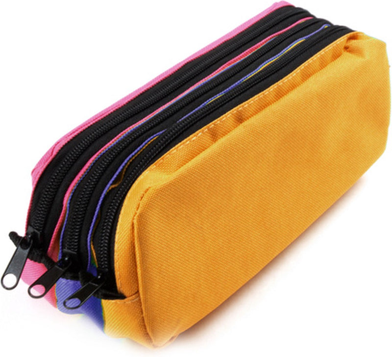 Trousse Kangaro - rectangulaire - 3 compartiments - 25 x 9 x 11 cm - orange bleu fuchsia - k-56402