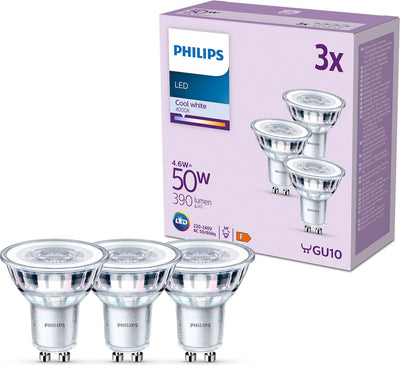 Spot LED Philips - 50 w - gu10 - lumière blanc froid - 3 pièces