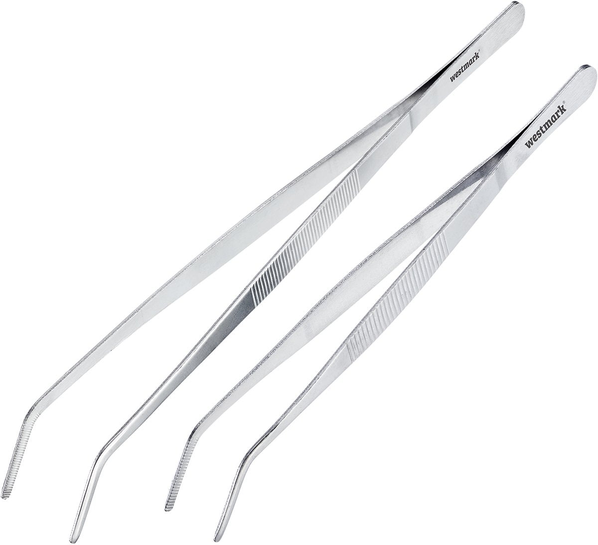 Pincettes de cuisson Westmark 2 - idéales pour un travail précis, surfaces de préhension dentelées pour une prise ferme, passent au lave-vaisselle, poignée ergonomique - acier inoxydable, 31062270