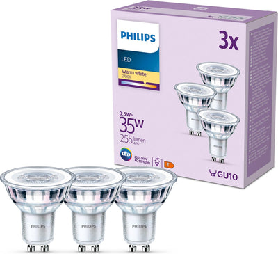 Spot LED Philips - 35 w - gu10 - lumière blanc chaud - 3 pièces