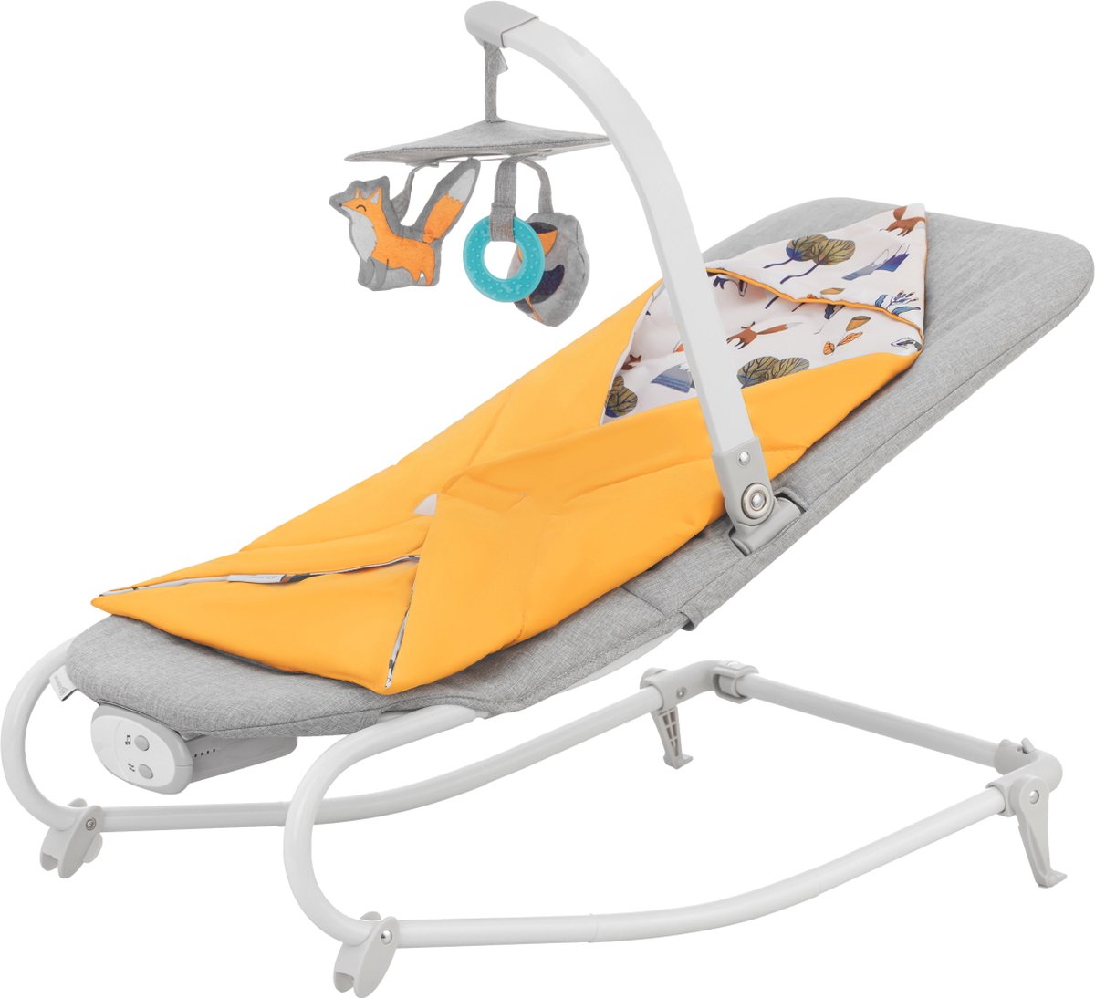 Kinderkraft felio 2 chaise à bascule et chaise longue 2 en 1 - pour nouveau-nés jusqu'à 9 kg - avec musique, vibrations et arche de jeu amovible - jaune