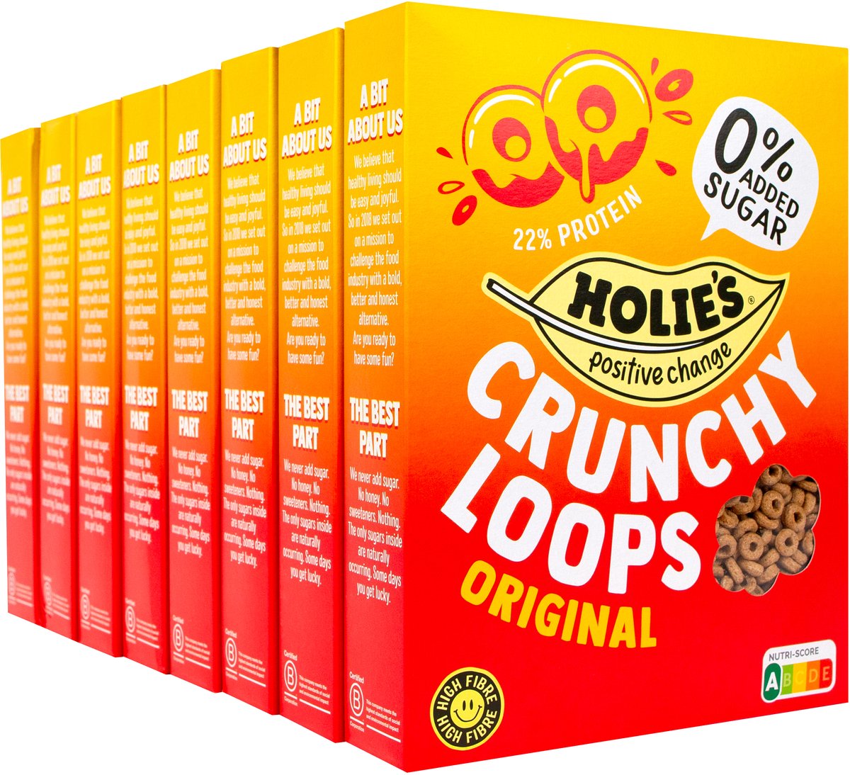 Holie's crunchy loops original 8x 350gr - céréales pour petit déjeuner - sans sucre - saine - végétalienne