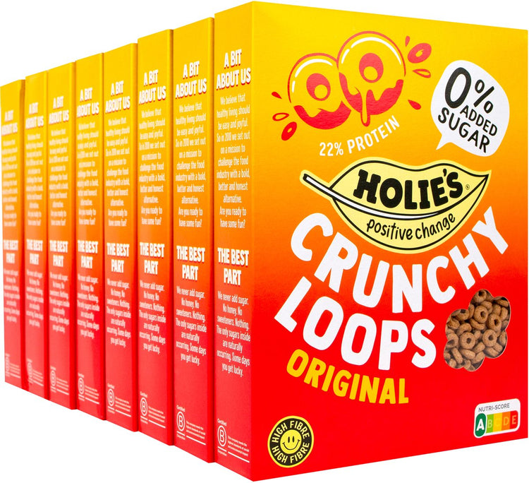 Holie's crunchy loops original 8x 350gr - céréales pour petit déjeuner - sans sucre - saine - végétalienne