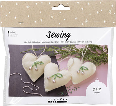 Creativ company mini set de loisirs couture, cœurs, blanc cassé, 1 boîte