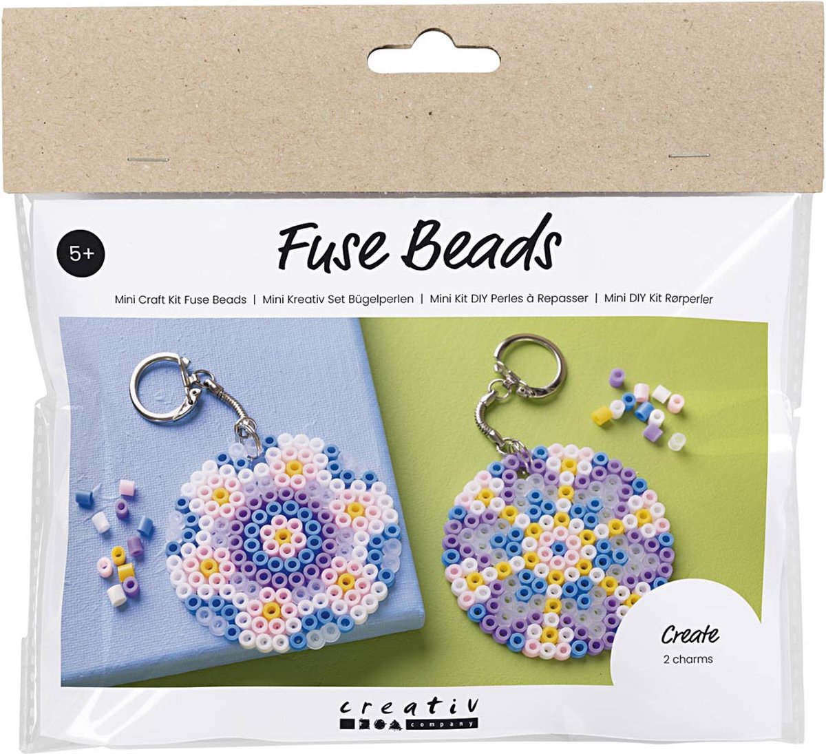 Creativ company mini kit de loisirs perles à repasser, breloques décorations pour sac, différentes couleurs, 1 boîte