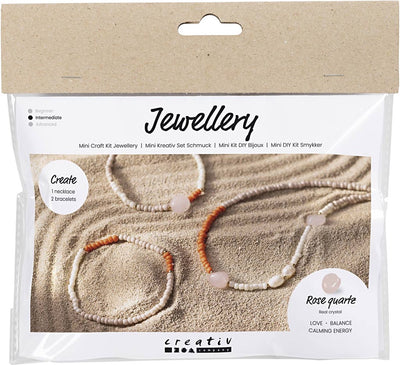 Creativ company mini ensemble de bijoux, collier et bracelet en quartz rose, 1 boîte