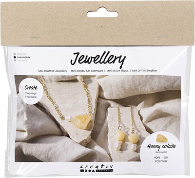 Creativ company mini hobby set bijoux, collier et boucles d'oreilles en calcite miel, 1 boîte