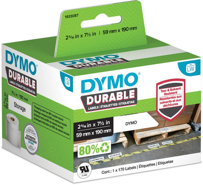 Étiquettes originales et durables pour étiqueteuses Dymo | 59 mm x 190 mm | poly blanc | 170 grandes étiquettes adhésives | étiquettes robustes pour les imprimantes d'étiquettes labelwriter