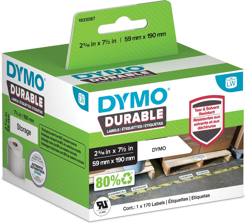 Étiquettes originales et durables pour étiqueteuses Dymo | 59 mm x 190 mm | poly blanc | 170 grandes étiquettes adhésives | étiquettes robustes pour les imprimantes d'étiquettes labelwriter