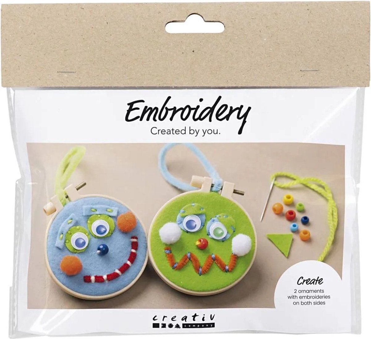 Creativ company mini hobby set broderie, visages, bleu, vert, 1 boîte