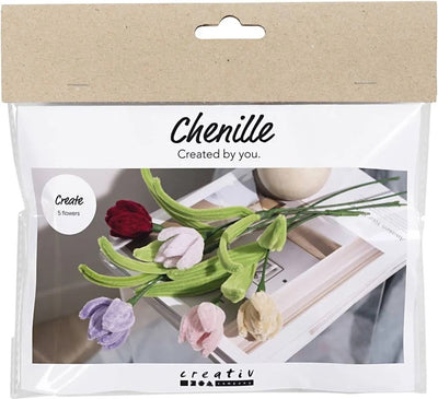 Creativ company mini kit de loisirs fleurs en fil chenille, tulipes, différentes couleurs, 1 boîte