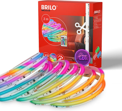 Briloner - bande LED cob 3m - 2322480 - changement de couleur dynamique rgb ic - télécommande - autocollant - dimmable - effet arc-en-ciel - 3m - blanc