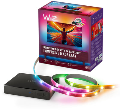 Wiz HDMI sync box avec éclairage TV - kit de démarrage de divertissement - comprenant une bande LED RGBIC pour téléviseurs 75-85 pouces - synchronisez votre éclairage avec des films, des jeux et de la musique - HDMI 2.0 - Support 4K à 60 Hz