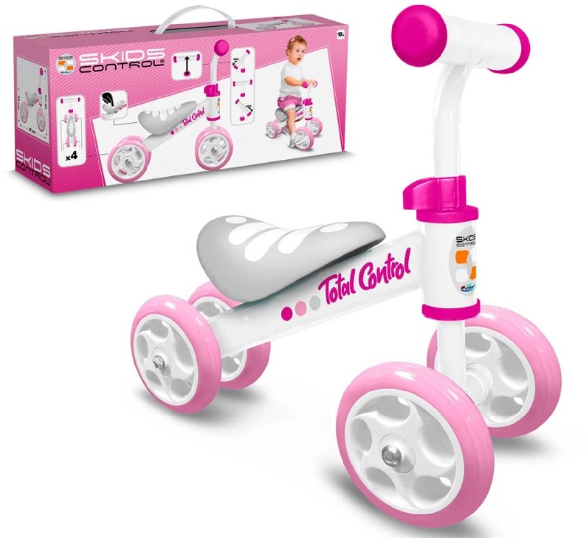 Patins contrôlent le trotteur à quatre roues pour bébé fille