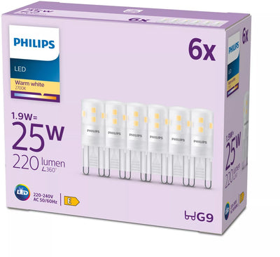 Capsule LED Philips - 25 W - G9 - lumière blanc chaud - 6 pièces