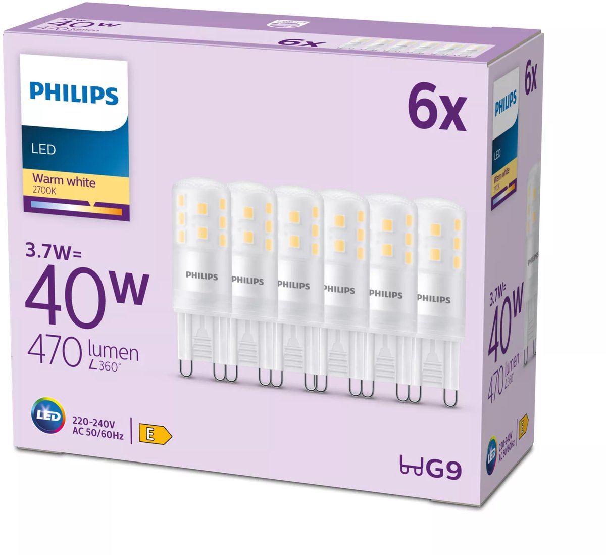 Capsule LED Philips - 40 W - G9 - lumière blanc chaud - 6 pièces