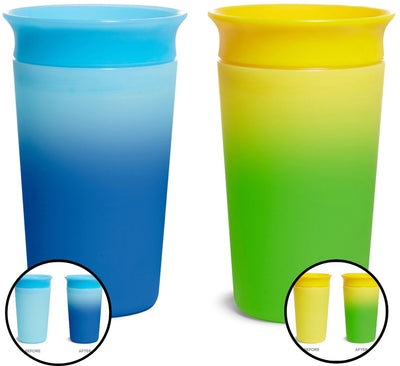 Munchkin miracle anti-fuite 360° gobelet - 2pk gobelet - couleur changée - sensible à la chaleur - gobelet d'entraînement pour bébé et enfant - 266 ml - 2 pièces - bleu jaune