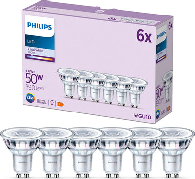 Spot LED Philips - 50 w - gu10 - lumière blanc froid - 6 pièces