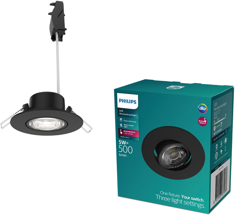 Spot encastrable Philips LED Philips Cilantro - technologie d'éclairage à interrupteur de scène - 5w - lumière blanc chaud : 2700k - noir