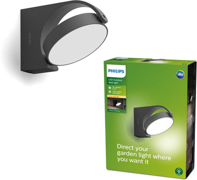 Applique murale Philips LED mimosa pour l'extérieur - anthracite - lumière blanc chaud - 7 w