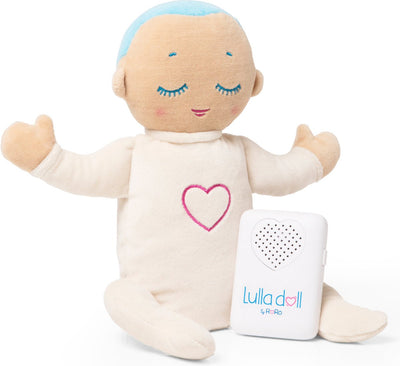 Poupée Lulla - poupée endormie avec respiration naturelle par battement de coeur - peluche battement de coeur - aide au sommeil - fonctionne jusqu'à 12 heures - à partir de 0 mois - lavable en machine - bleu clair