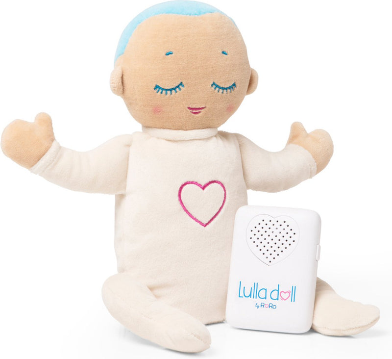 Poupée Lulla - poupée endormie avec respiration naturelle par battement de coeur - peluche battement de coeur - aide au sommeil - fonctionne jusqu'à 12 heures - à partir de 0 mois - lavable en machine - bleu clair