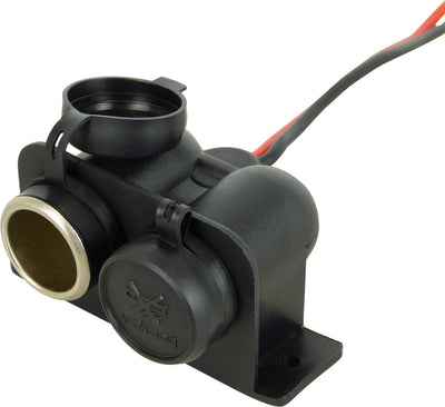 Prise en saillie Carpoint 2 voies 12 24v – 2x connexion – 15a – avec cache-poussière – montage fixe – câbles inclus