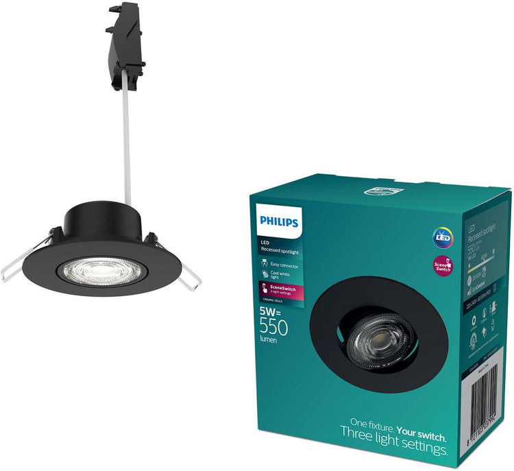 Spot encastrable Philips LED Philips Cilantro - technologie d'éclairage à interrupteur de scène - 5w - lumière blanc froid : 4000k - noir
