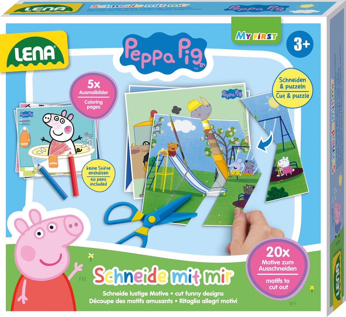 Lena Peppa Pig apprend à découper du carton de jeu éducatif.